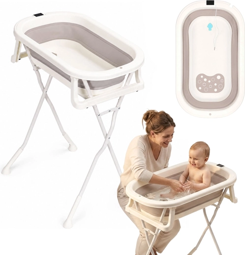 Ecotoys összecsukható babakád állvánnyal, lefolyóval és LCD hőmérővel