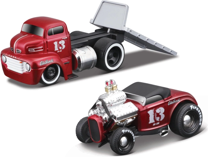 Maisto Muscle Transports 1950 Ford COE platós teherautó Ford Roadsterrel 1:64