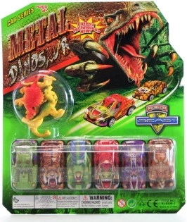 dínó autócska és dinoszaurusz figurák készlete (6 autó + 4 figura)