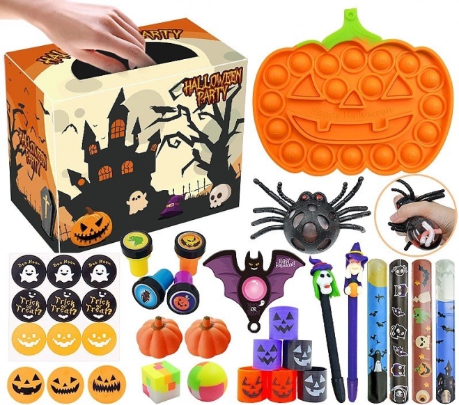 Halloweeni szenzoros stresszoldó készlet fidget játékokkal és pop ittel