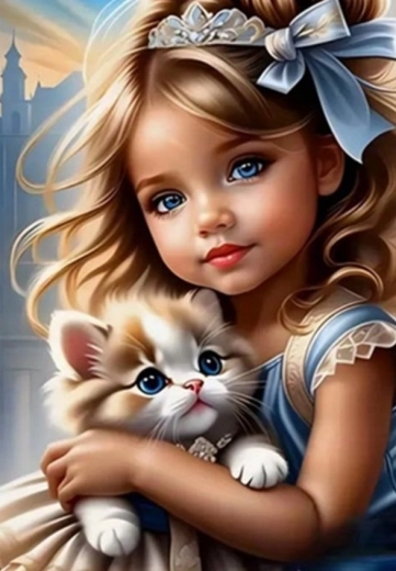 Gyémántfestés Lány macskával 30x40cm