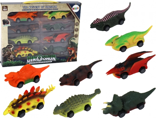 Dinoszaurusz alakú színes kisautók - 8 darabos készlet