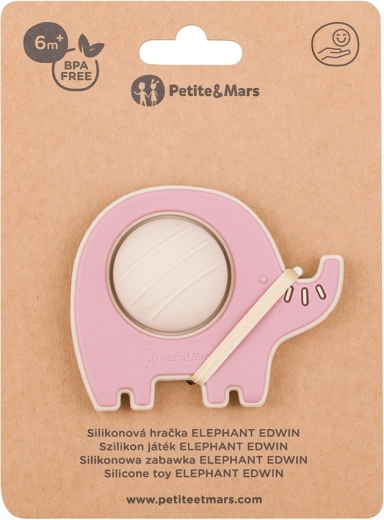 Petite&Mars szilikon rágóka és játék, Edwin elefánt, Dusty Rose
