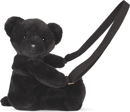 Doudou plüss vállpántos táska maci formában, fekete 30 cm