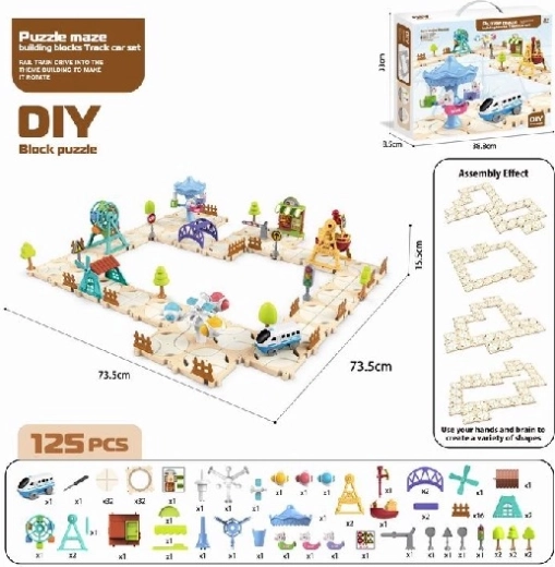 Blokkos város puzzle körhintával és busszal (125 darab)