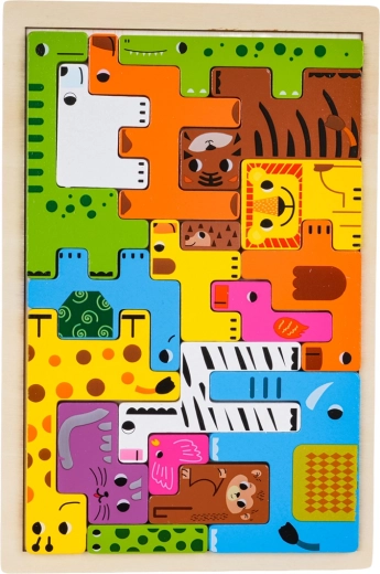 Fából készült állatos kirakó készlet gyerekeknek