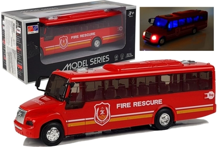 Fém tűzoltó busz fényekkel és hangokkal, piros