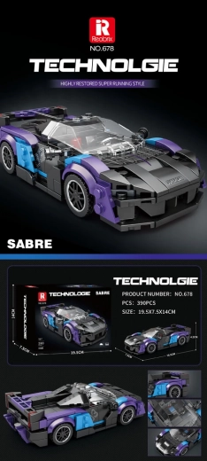 Építőkészlet sportautó fekete–kék 390 darab