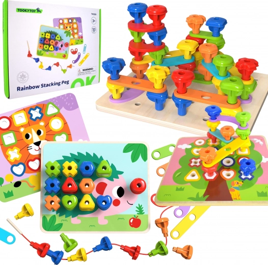 Tooky Toy multifunkciós tábla színes csavarokkal a formák tanulásához