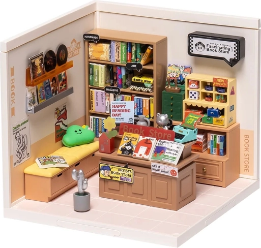 robotime miniatűr házikó lenyűgöző könyvesbolt