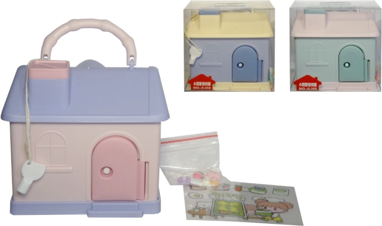 Kulcsos, füllel ellátott házikó persely gyerekeknek