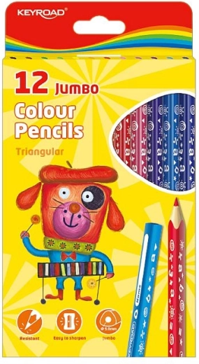 KEYROAD Jumbo háromszögletű zsírkréták, 12 szín