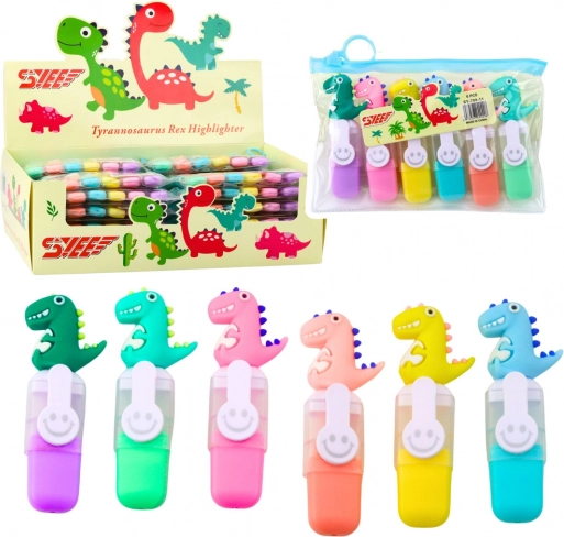 Mini kiemelők dinoszaurusz klipsszel tokban, 6 db