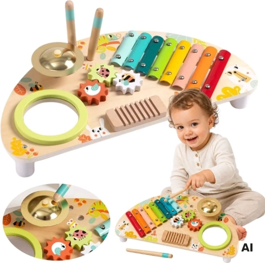 Tooky Toy többfunkciós fa zenei központ gyermekeknek