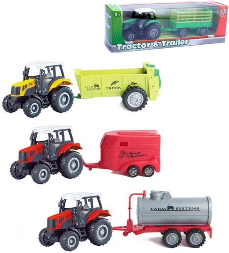 Fém mezőgazdasági traktor pótkocsival 23 cm, hátrahúzós (felhúzható) meghajtással – 1 készlet