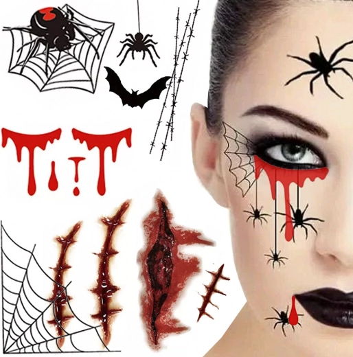 Halloweeni ideiglenes tetoválások – véres effektek, pókhálók és hegek