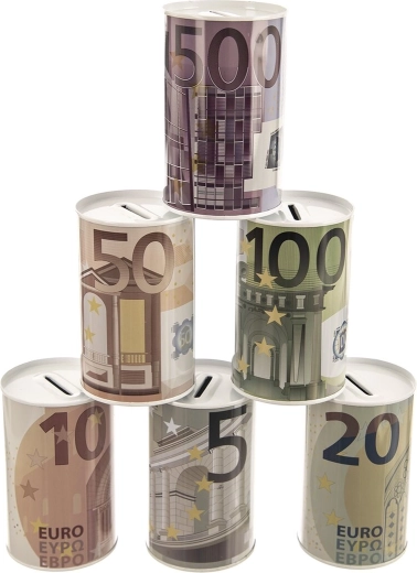 Euro mintás fém persely 8 × 8 × 13 cm (assort 6 változat)
