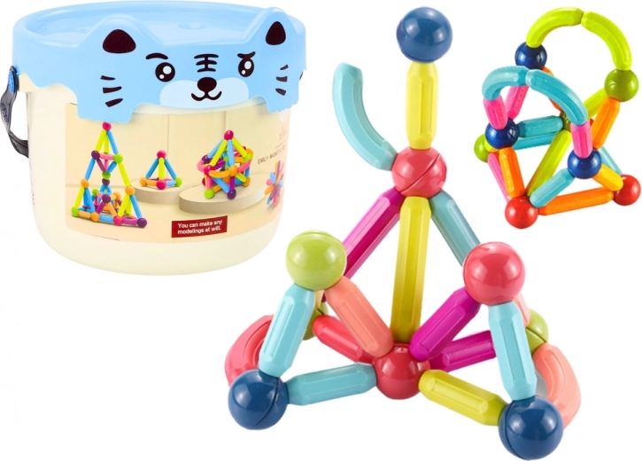 Mágneses kockák vödörben 78 elem Kék macska