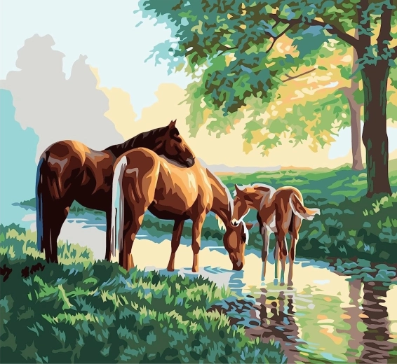 Számfestő készlet Lovas család a pataknál 40 × 50 cm