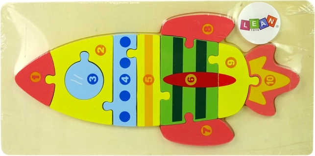 Fából készült rakéta puzzle számokkal