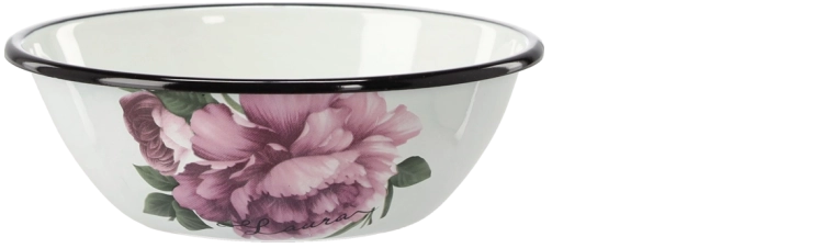 Laura zománcozott tál fehér bazsarózsa motívummal 0,6 l, átmérő 16,5 cm