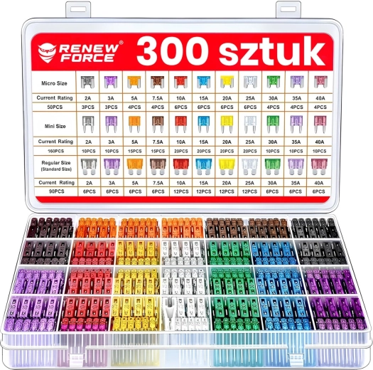 300 db autós biztosítékkészlet 2–40 A (micro/mini/standard) rendezővel és biztosítékkihúzóval