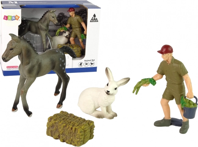 Farm figurakészlet – szürke ló, nyúl és farmer