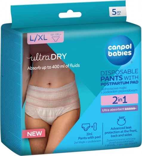 Canpol babies eldobható szülés utáni bugyi betéttel 2 az 1-ben L/XL, 5 db
