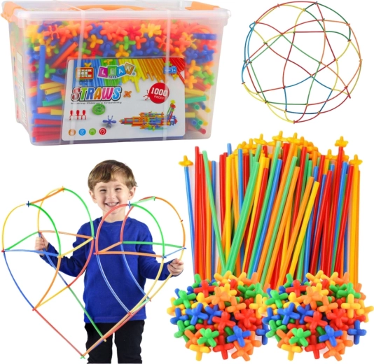 Konstrukciós építőkészlet STRAWS szívószálakból, 1000 darab bőröndben