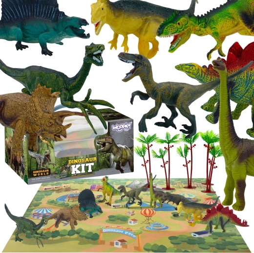 WOOPIE dinoszaurusz figura szett 16 db filc játékalappal és hordozható kofferral