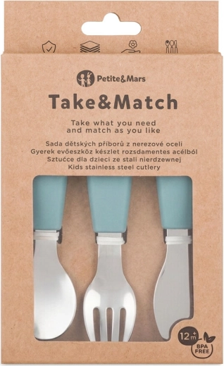 Petite&Mars rozsdamentes acél gyermek evőeszköz készlet Take&Match Frosted sky 12m+