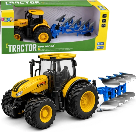 Mezőgazdasági traktor többoros ekével 1:24, fényekkel és hangokkal