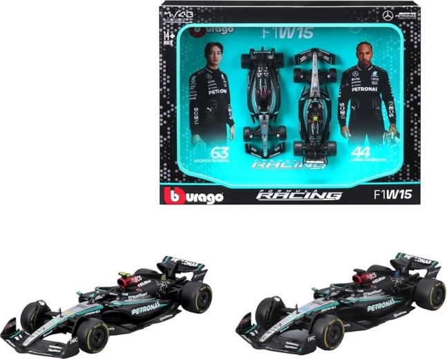 Bburago versenyszett 1:43 MERCEDES-AMG F1 W15 – Lewis Hamilton és George Russell (2024)