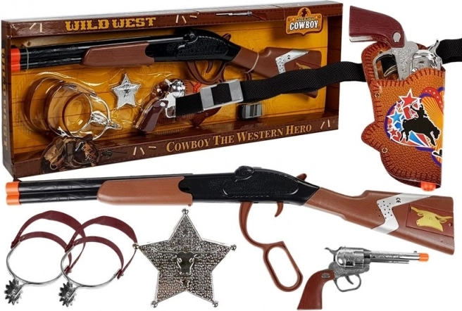 gyerek cowboy készlet puskával, revolverrel és kiegészítőkkel