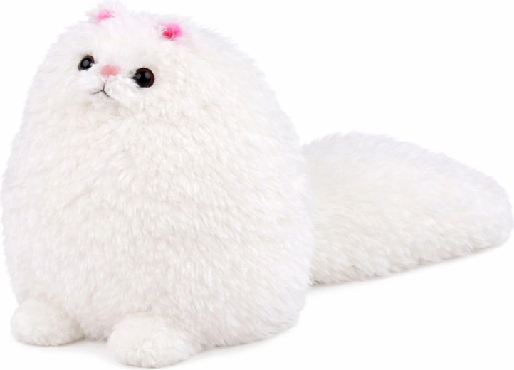 Hosszú farkú plüss cica, fehér 30 x 30 cm
