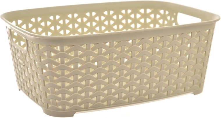 Rattan hatású műanyag hobbikosár, krémszínű, 29 × 21,5 × 11 cm