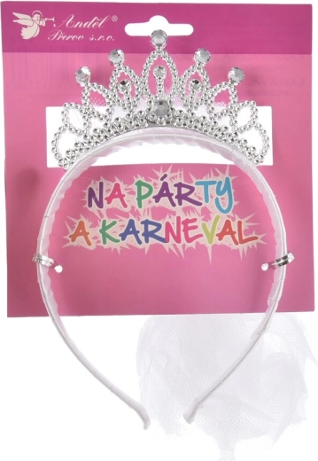 Fehér hajpánt koronával és fátyollal