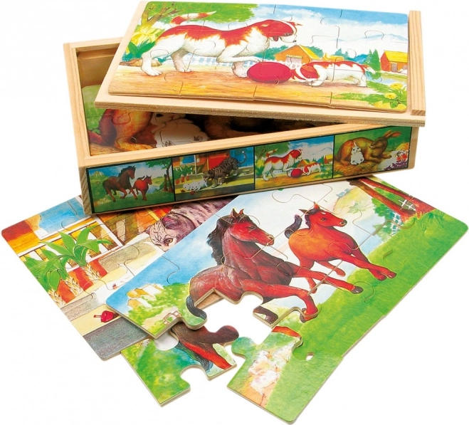 Fa puzzle állatok dobozban