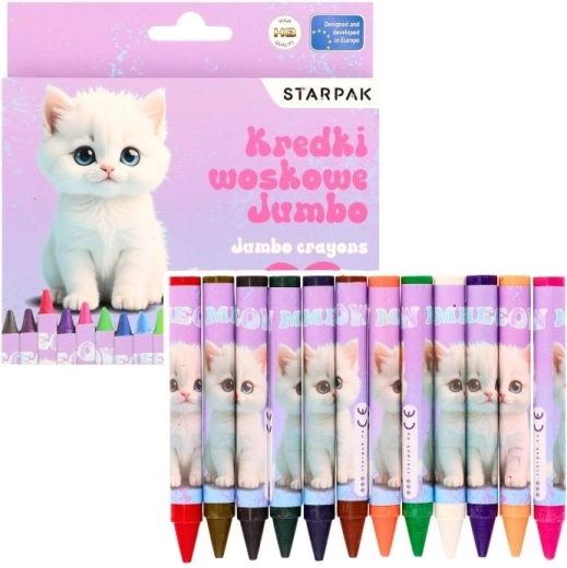 Jumbo zsírkréták cica motívummal, 12 szín – 1 db