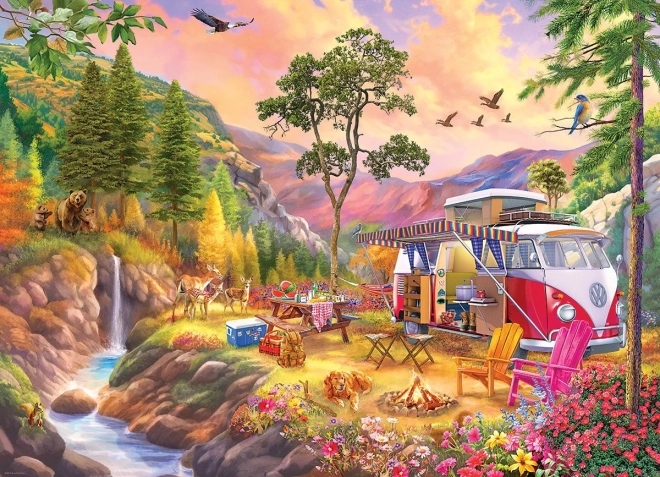 EUROGRAPHICS puzzle VW Bus mintával – táborozók paradicsoma 1000 darab