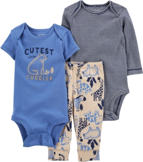 Carter's 3 részes szett kisfiúknak Blue safari: rövid ujjú body, hosszú ujjú body és melegítőnadrág