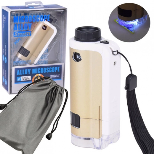 Zsebre vágható fém mikroszkóp gyerekeknek 100x–250x LED-del