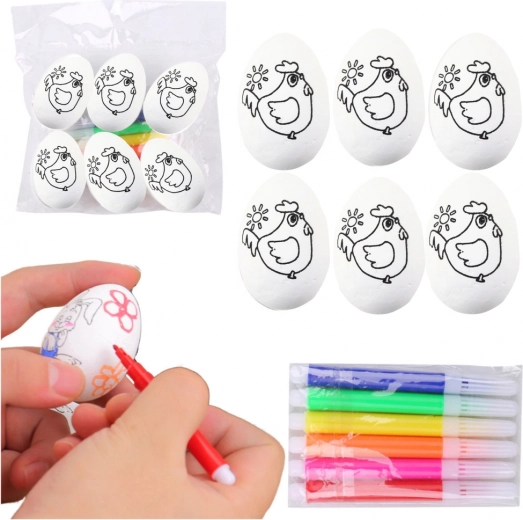 Styropor húsvéti tojások festéshez filctollakkal, csibemotívum, 6 db