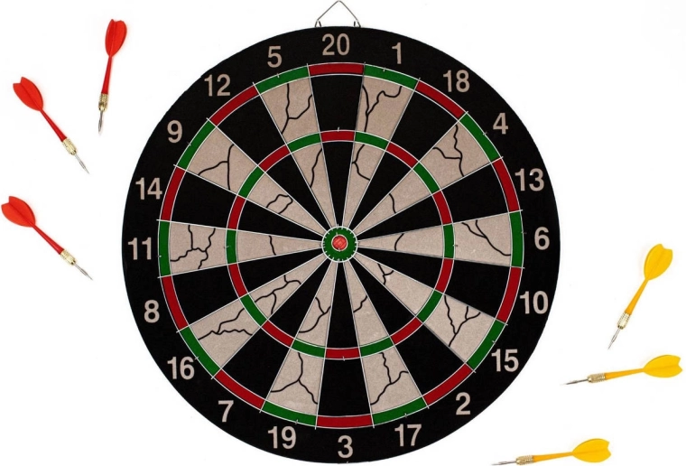 Acra akasztható darts tábla 38 cm fém kerettel + 6 nyíllal