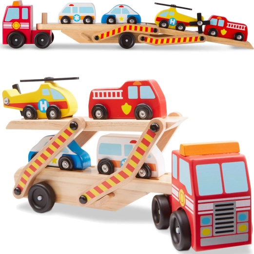 Melissa & Doug fa mentőjármű-szállító autószállító (6 darabos)