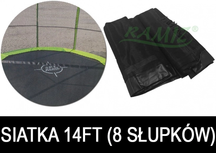 Védőháló kerti trambulinhoz 427 cm 14FT, 8 oszlopalagúttal – fekete