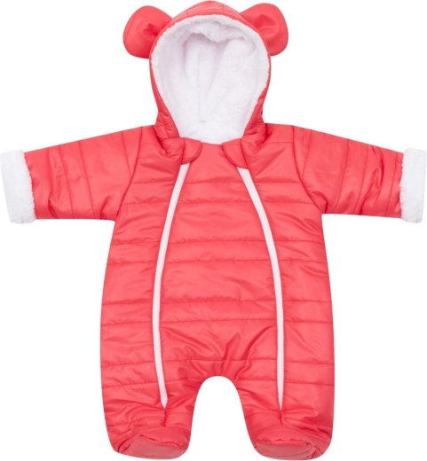 Téli baba overál kapucnival és fülecskékkel New Baby Pumi málnapiros