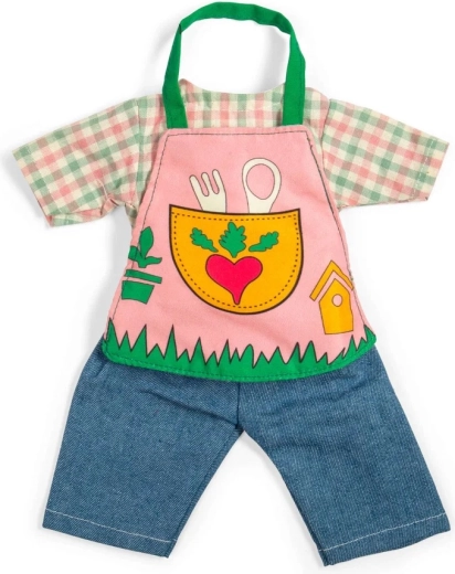 Bigjigs Toys kertészkedős babaruha 34 cm-es babához – nadrág, ing és kötény
