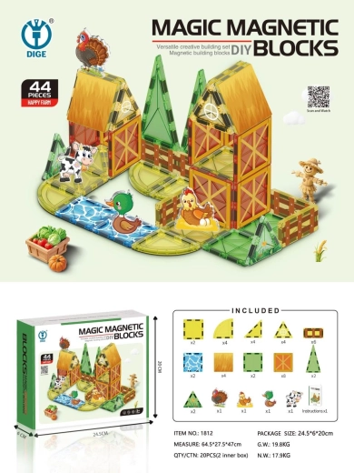 Mágneses farmépítő készlet 44 darabbal