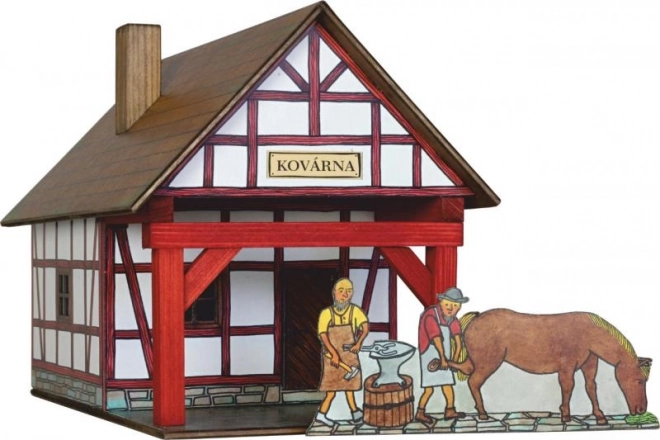 Fachwerk kovácsműhely fa építőkészlet